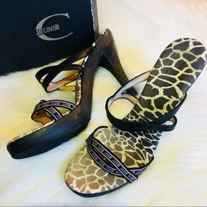 Y2K Limited Just Cavalli Open Toe Wood Zoccolo Heels